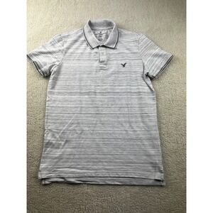 American Eagle Polo Shirt Men Small Flex Classic Fit Short Sleeve Heathered Gray